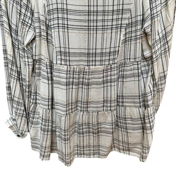 Anthropologie Top Blouse Darlene Long Sleeves Plaid Floral Bohemian Babydoll SM - Picture 8 of 9